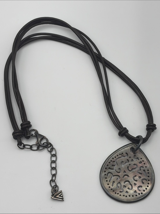 Silpada Jewelry - Silpada Sterling Silver Carved Abalone Shell/ Brown Leather Cord Necklace